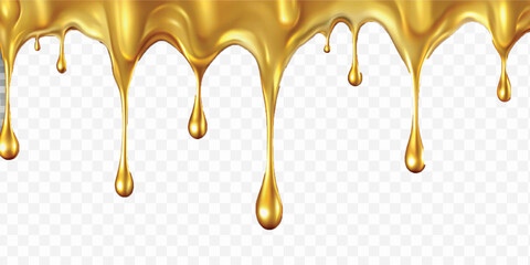 abstract 3d  liquid gold dripping isolated on transparent background