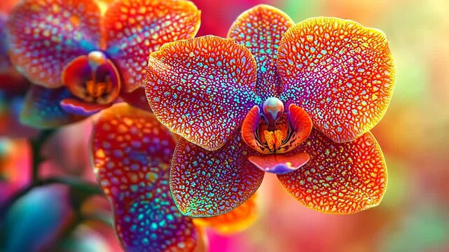 Vibrant close-up of orchid blossoms with intricate, colorful patterns and textures