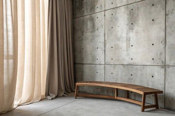 Minimalist Interior with Concrete Wall and Bench