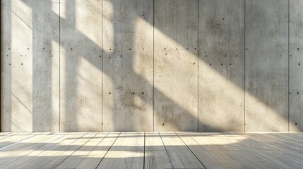Inside an empty room, a gray cement wall provides a background for text to be added