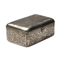 Antique silver box with intricate floral engraved design details art old on transparent background