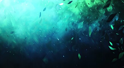 Abstract teal and green falling leaves