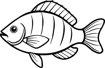 Bluegill fish outline vector illustration line art