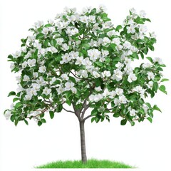Obraz premium Lush flowering tree with white blossoms and green leaves