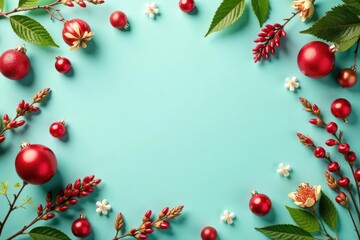 Dried floral & natural elements on mint Festive winter scene , stock photo, floral arrangement
