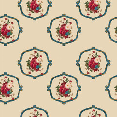 Seamless pattern of composition of flowers in vintage style. Tapestry, background, wallpaper 