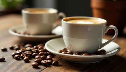 Neatly arranged coffee cups & roasted beans ready for tasting , tasting, tasting session, specialty coffee