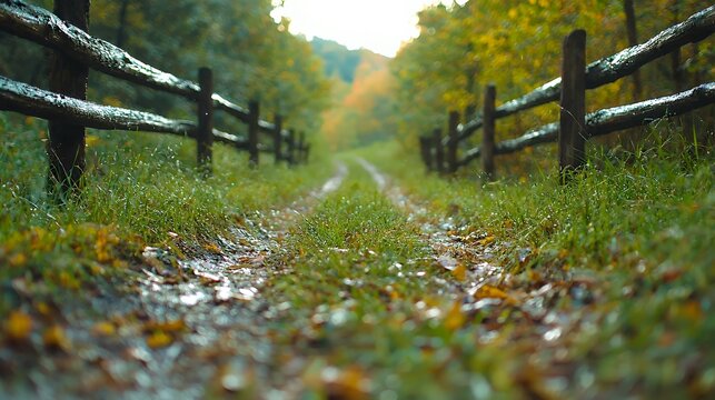 Forest Path Between Wooden Fence