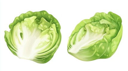 Obraz premium Two pieces of lettuce, one cut in half