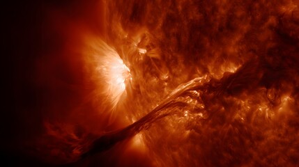 Sonneneruption mit intensiven Plasmaströmen auf der Sonnenoberfläche 