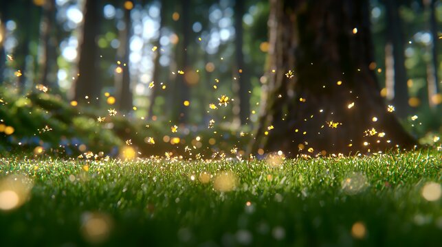 Forest Scene with Shimmering Leaves and Grass