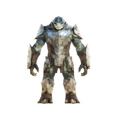 Fototapeta premium Powerful Fantasy Creature in Full Plate Armor, Isolated on White Background.