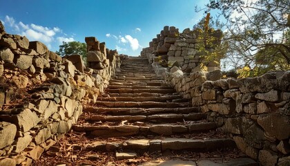 Fototapeta premium Escalera de piedra antigua en ruinas derruidas