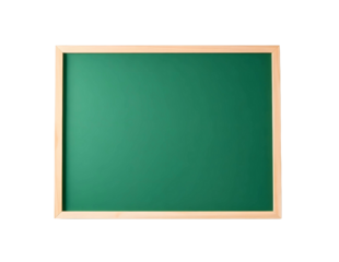 Green chalkboard or board wooden frame mockup isolated in PNG transparent background