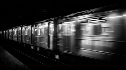 Subway train in motion shows urban travel and city transportation