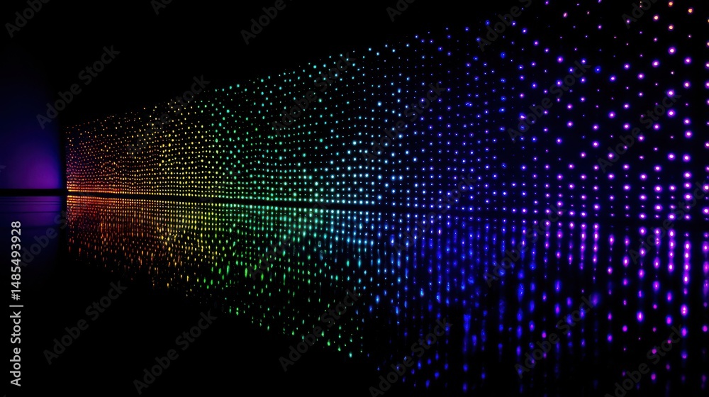 Poster vibrant display of colorful led lights reflecting on a smooth surface with a dark background creatin