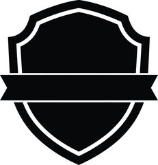Minimalist Black Shield Badge with Banner Vector Icon