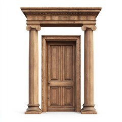 Fototapeta premium Elegant wooden doorway with classical columns and pediment
