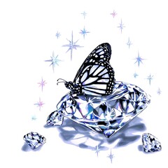 Fototapeta premium Monarch Butterfly Resting on a Sparkling Diamond, Artistic Illustration.