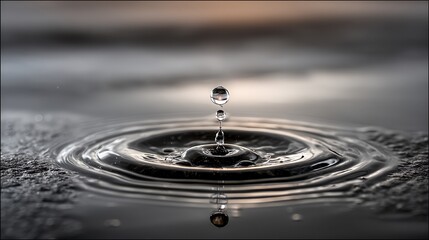 single drip falling from icy ceiling above still water