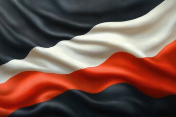 Fototapeta premium Close-up of gently rippling fabric with horizontal stripes of black, white, and red colors creating smooth folds and soft texture