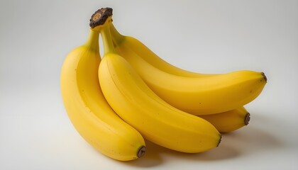 Fresh Bunch of Ripe Yellow Bananas with Smooth Skin on White Background