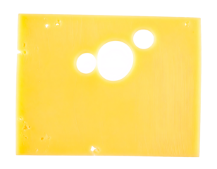 Slice of Swiss cheese with holes isolated on transparent background