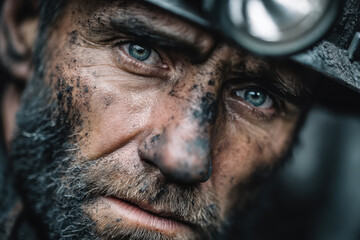 Obraz premium Bearded man wearing a helmet.