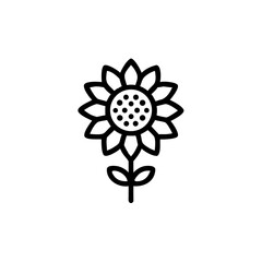 Simple line drawing of a sunflower with petals and leaves  