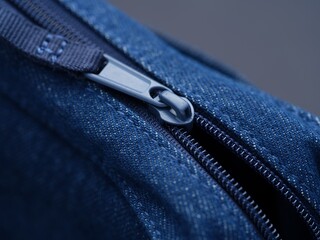 Close-up shot of a zip on a denim bag. © rosinka79