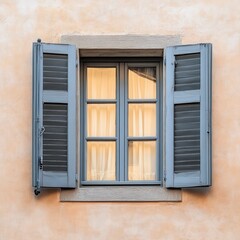 Obraz premium Grey Shutters and Sheer Curtains in a Beige Wall