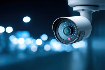 Surveillance camera usage urban setting technology night scene close-up