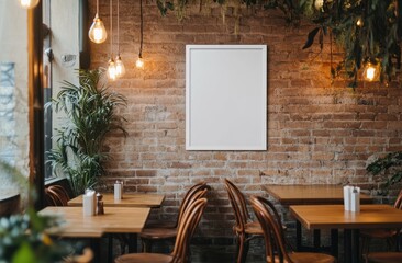 Cozy cafe interior with blank canvas