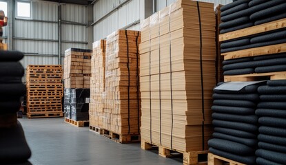 Warehouse Interior with Stacked Goods