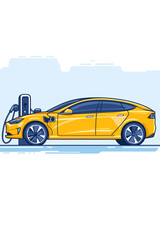 Electric Yellow Car Charging Station Illustration