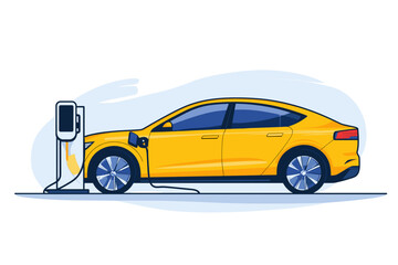 Electric Yellow Car Charging Station Illustration