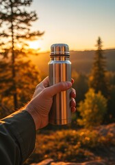 Functional Sophistication&mdash;Hand Holding a Sleek Tumblr Bottle Thermos in Harmony with Nature