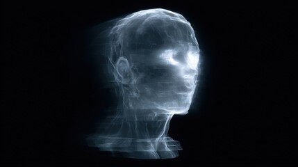 Ghostly ethereal human head represents consciousness and mental abstraction