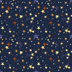 Hand Painted Colorful Stars Seamless Pattern