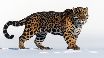 Naklejka premium Jaguar Walking in Snow, Wildlife Portrait