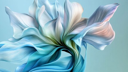 Obraz premium Abstract flower with swirling teal, white, and blush petals. Soft, dreamlike aesthetic