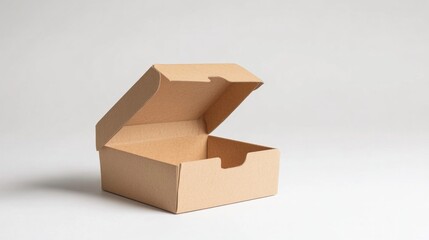 A cardboard box is open and empty