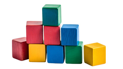Obraz premium Vibrant Colorful Wooden Blocks Stack on White Background for Creative Concepts