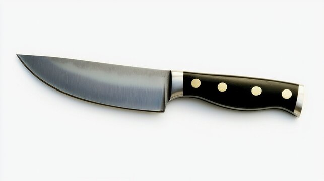 A knife with a black handle and a silver blade