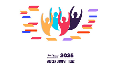 Soccer banner 2025, bright colors, vector illustration. Sports competitions woman 2025. Vector