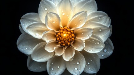 A detailed image of a flower set against a dark backdrop, with the camera zoomed in to emphasize the intricate details of its petals and core