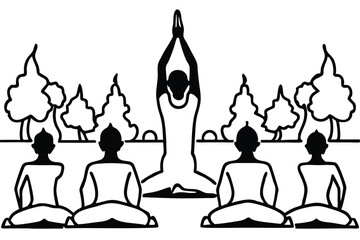 Mass Yoga Silhouette Vector Group Fitness and Meditation Illustration