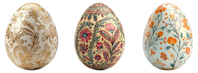 Ornate Decorated Easter Eggs Collection Isolated on Transparent Background