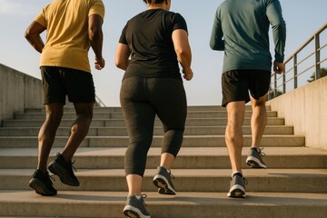 Fototapeta premium Group running up stairs
