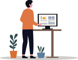 Office worker standing use computer 